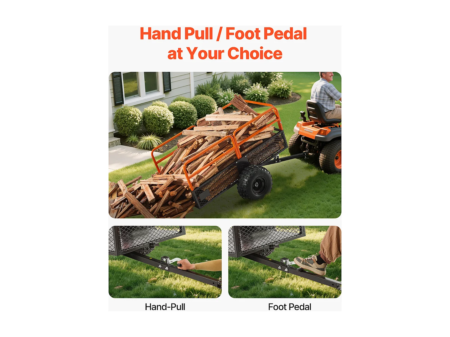 Remorque à Benne Basculante SucceBuy, 793 L, Remorque en Acier pour Tracteur Tondeuse et Jardin, Capacité de Charge 800,6 kg, Équipée de Pneus de 45,72 cm