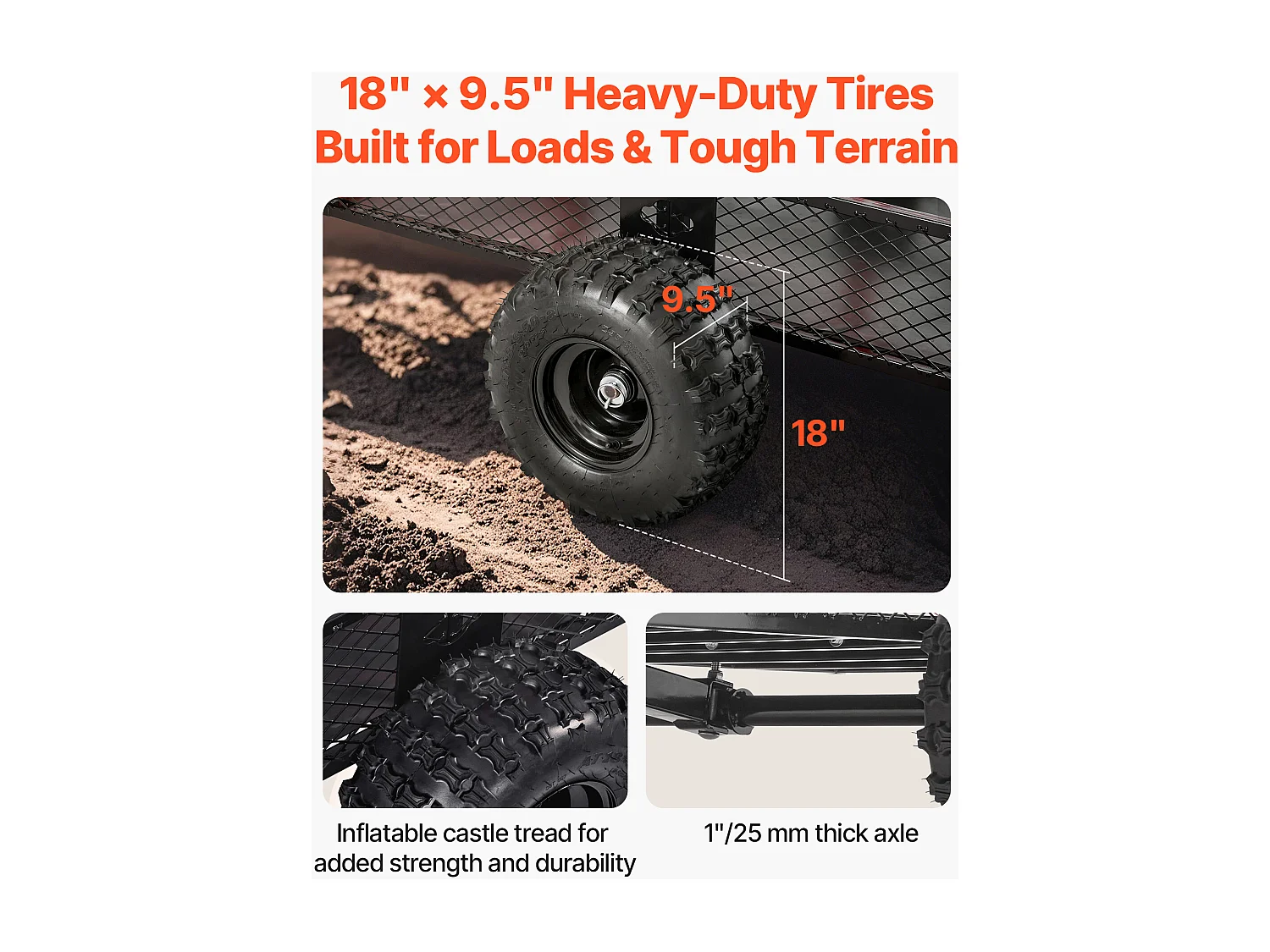 Remorque à Benne Basculante SucceBuy, 793 L, Remorque en Acier pour Tracteur Tondeuse et Jardin, Capacité de Charge 800,6 kg, Équipée de Pneus de 45,72 cm