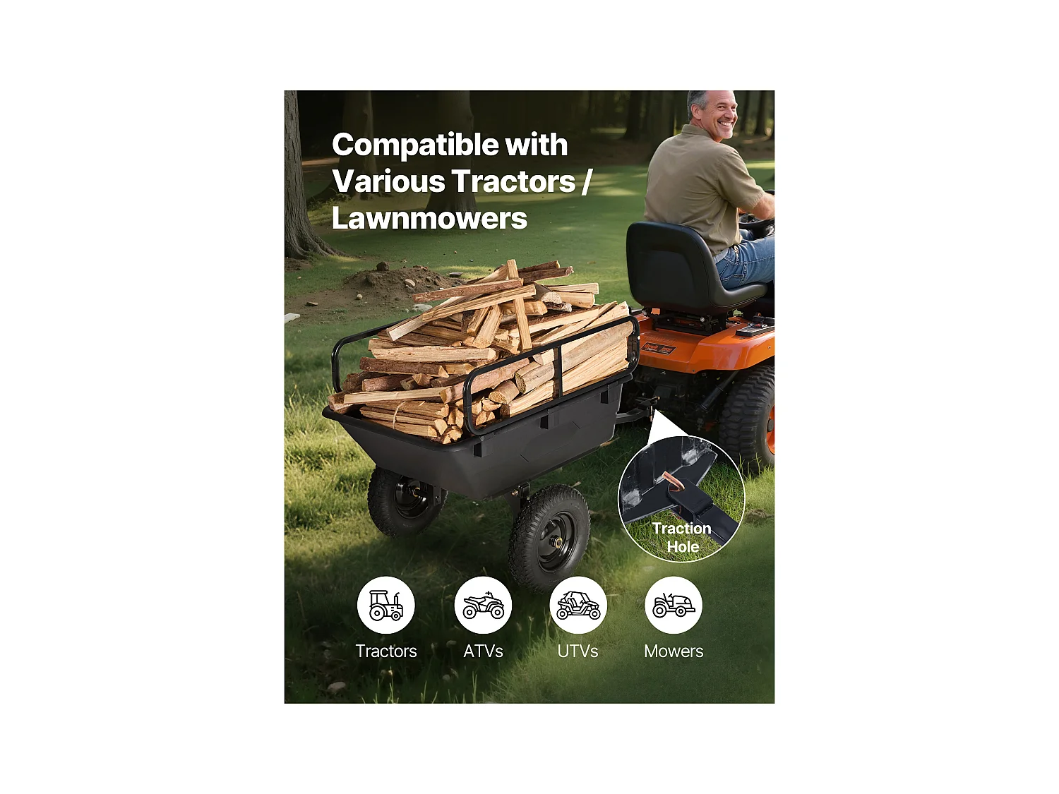 Kippanhänger SucceBuy, 283 L, Ideal für Rasentraktoren und Gärten, Hergestellt aus Robustem Polyethylen, Tragfähigkeit 226,8 kg