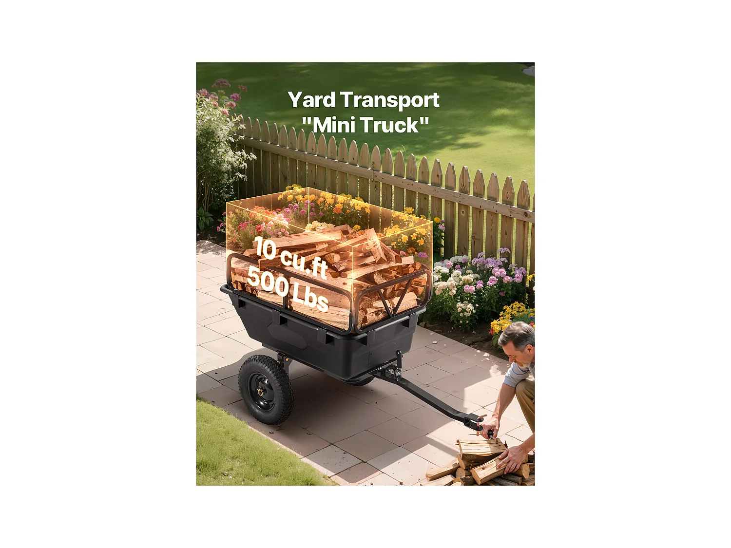 Kippanhänger SucceBuy, 283 L, Ideal für Rasentraktoren und Gärten, Hergestellt aus Robustem Polyethylen, Tragfähigkeit 226,8 kg