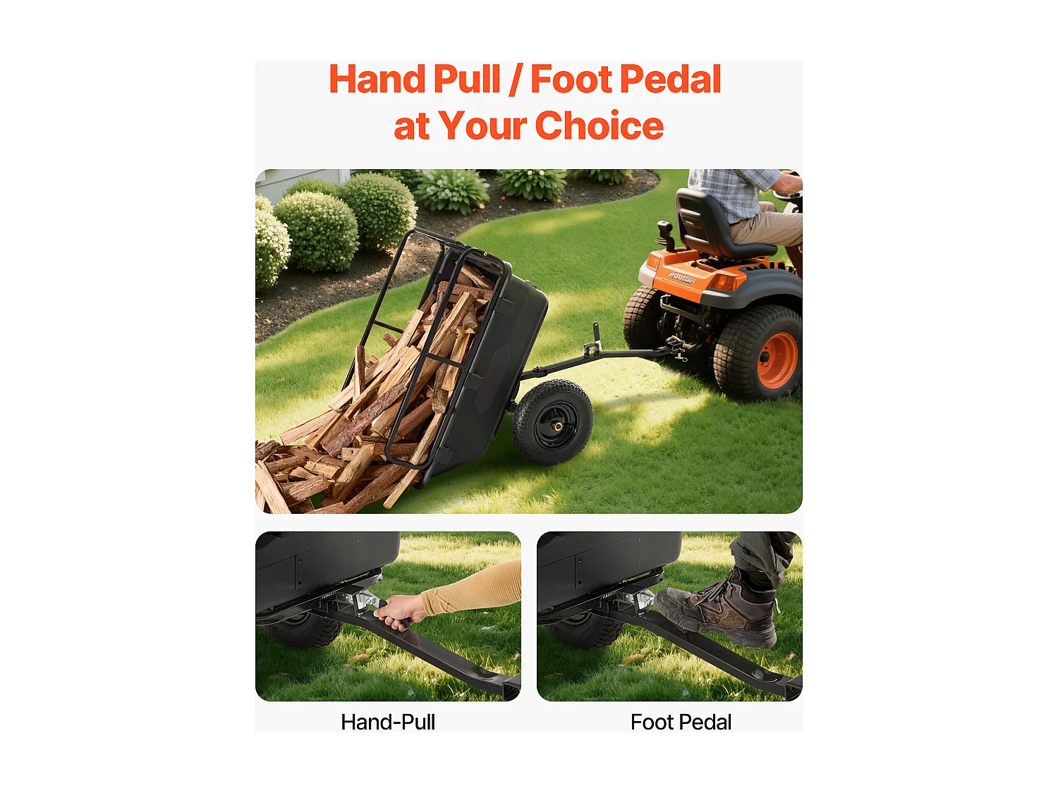 Kippanhänger SucceBuy, 283 L, Ideal für Rasentraktoren und Gärten, Hergestellt aus Robustem Polyethylen, Tragfähigkeit 226,8 kg