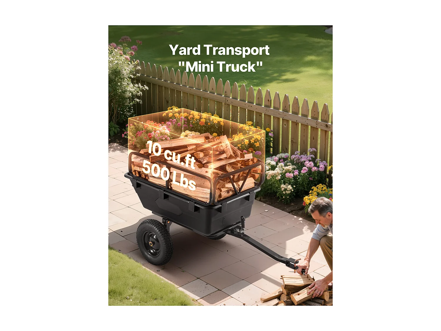 Kippanhänger SucceBuy, 283 L, Ideal für Rasentraktoren und Gärten, Hergestellt aus Robustem Polyethylen, Tragfähigkeit 226,8 kg