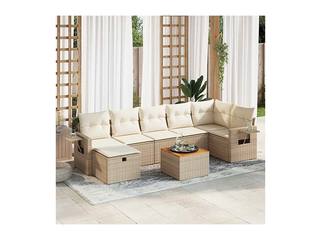 Salon de jardin avec coussins 8 pcs beige résine tressée