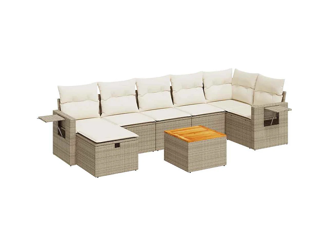 Salon de jardin avec coussins 8 pcs beige résine tressée