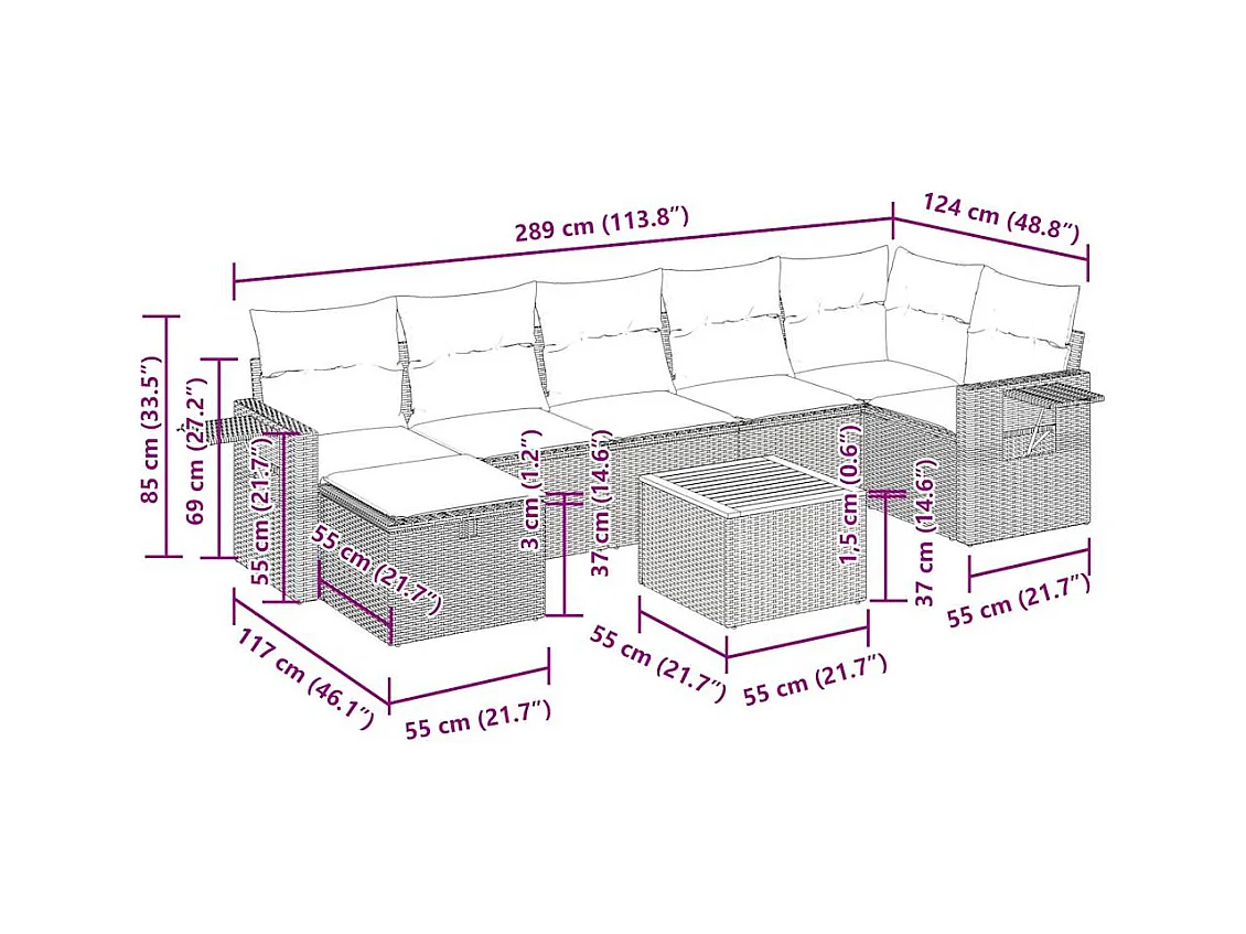 Salon de jardin avec coussins 8 pcs beige résine tressée