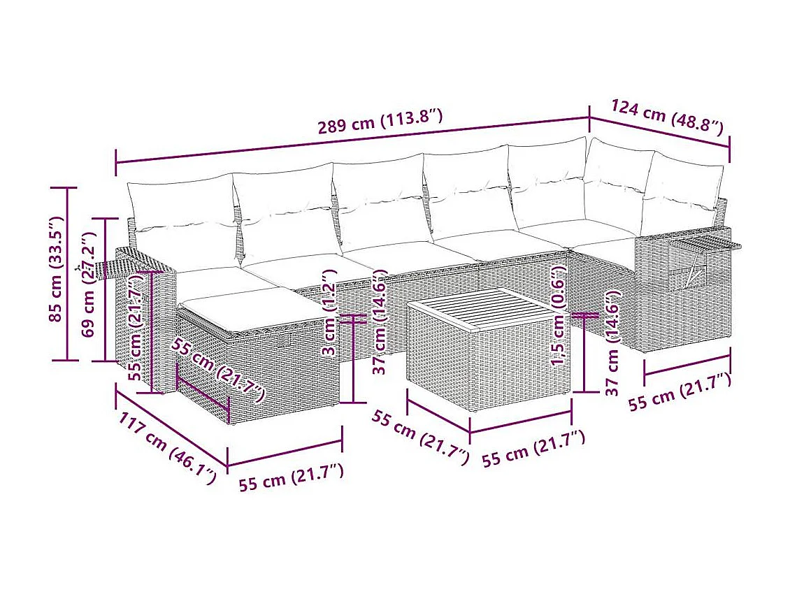 Salon de jardin avec coussins 8 pcs beige résine tressée