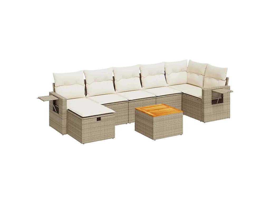 8 pcs conjunto de sofás p/ jardim com almofadões vime PE bege