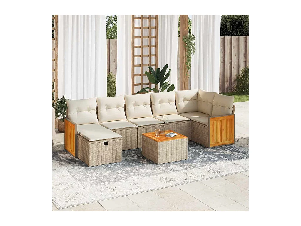 Salon de jardin avec coussins 8 pcs beige résine tressée