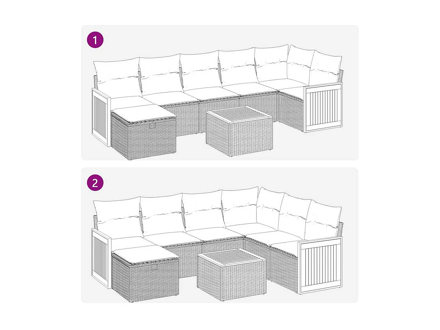 Salon de jardin avec coussins 8 pcs beige résine tressée