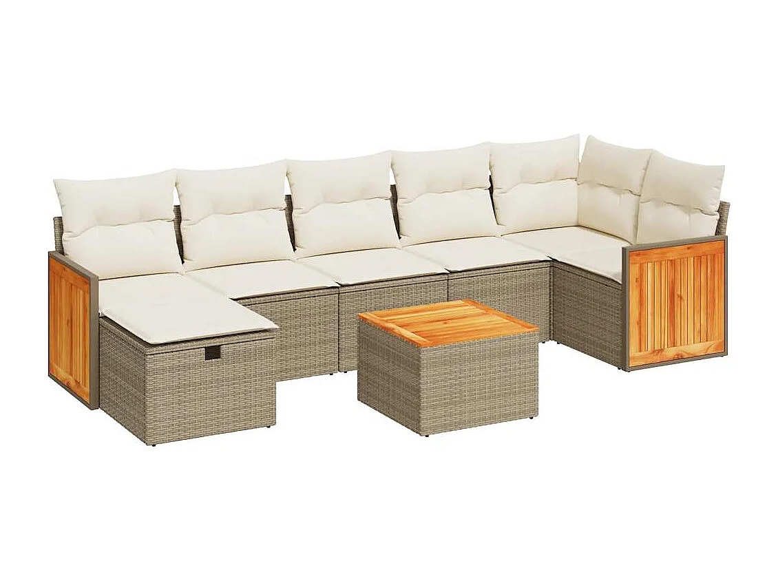 Salon de jardin avec coussins 8 pcs beige résine tressée