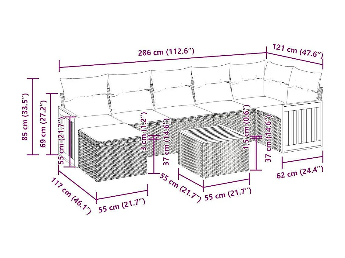 Salon de jardin avec coussins 8 pcs beige résine tressée