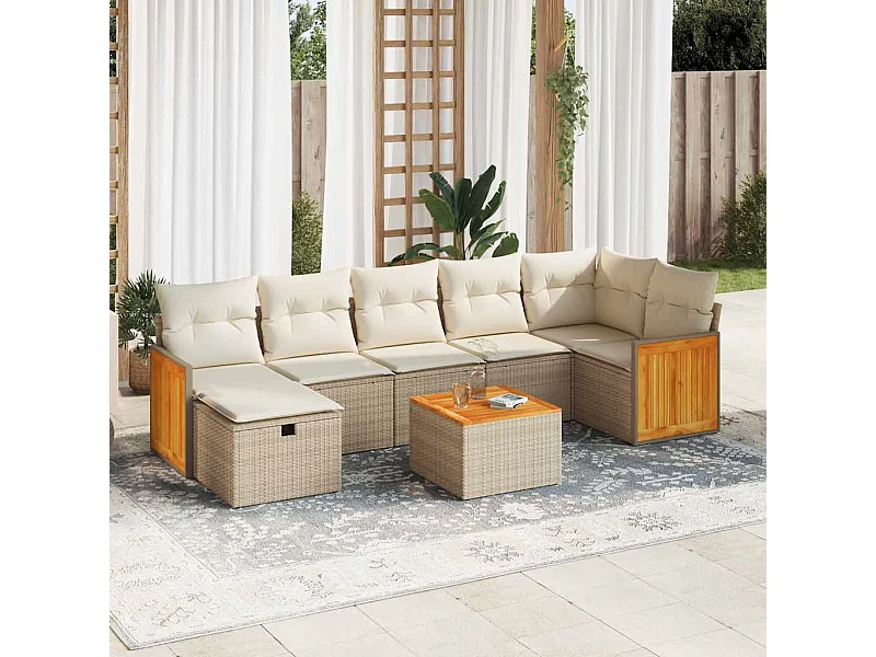 Set Divano da Giardino 8 pz con Cuscini Beige in Polyrattan