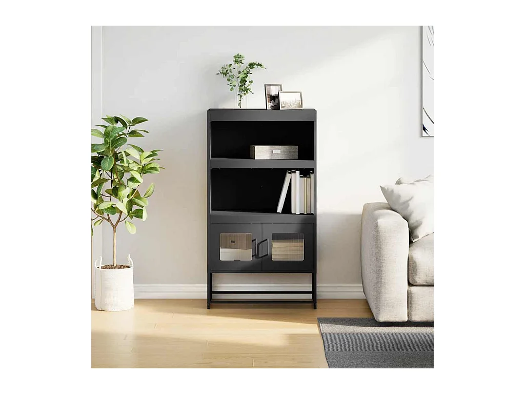 Buffet haut noir 68x39x123 cm acier