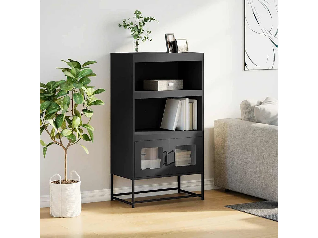 Buffet haut noir 68x39x123 cm acier