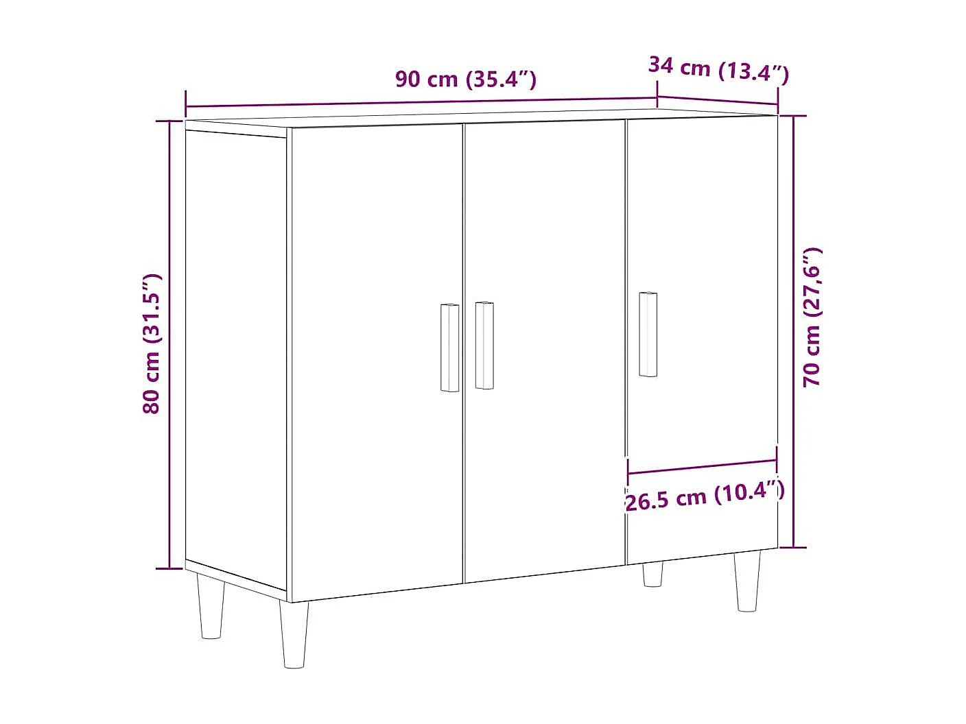 Buffet Noir 90 x 34 x 80 cm Bois d'ingénierie