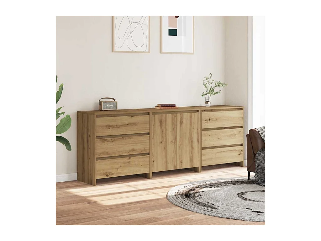 Buffet 3 pièces chêne artisanal bois d'ingénierie