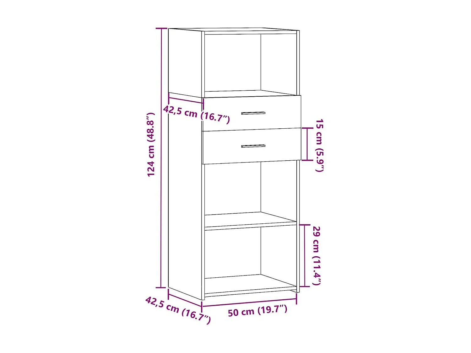 Buffet haut noir 50x42,5x124 cm bois d'ingénierie