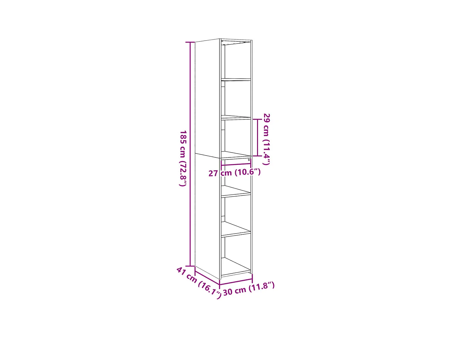 Buffet haut chêne fumé 30x41x185 cm bois d'ingénierie