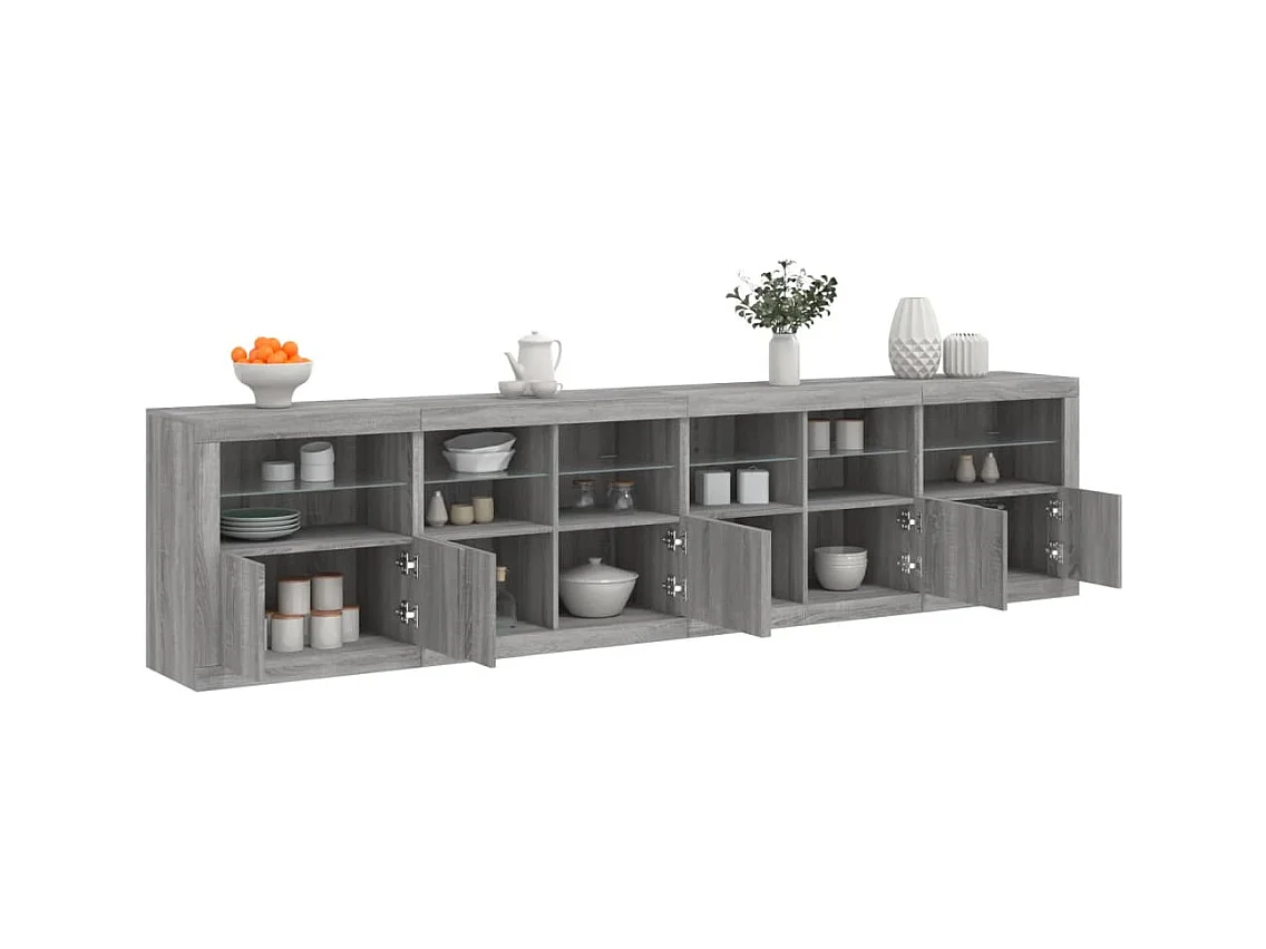Buffet avec lumières LED sonoma gris 283x37x67 cm