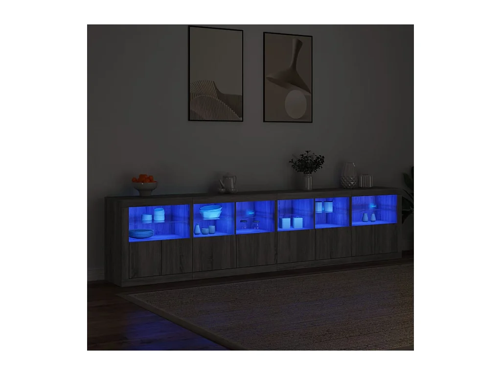 Buffet avec lumières LED sonoma gris 283x37x67 cm