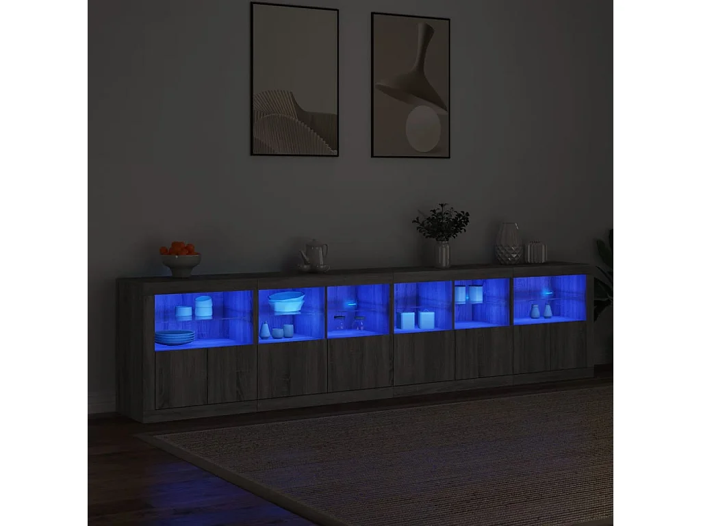Dressoir met LED-verlichting 283x37x67 cm grijs sonoma eiken