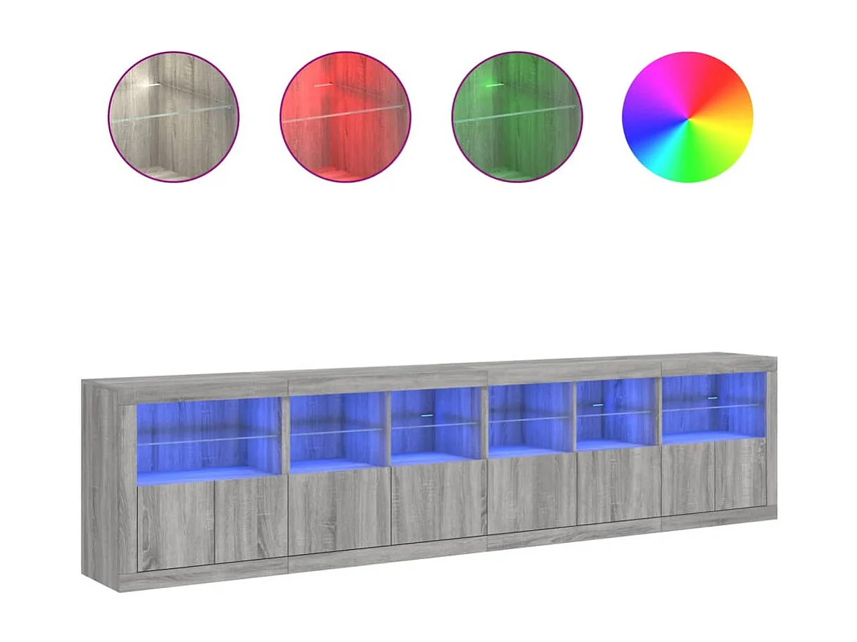 Dressoir met LED-verlichting 283x37x67 cm grijs sonoma eiken