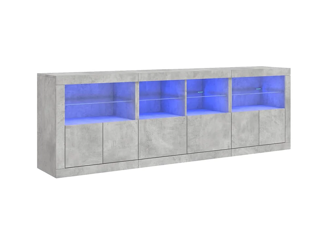 Buffet avec lumières LED gris béton 202x37x67 cm