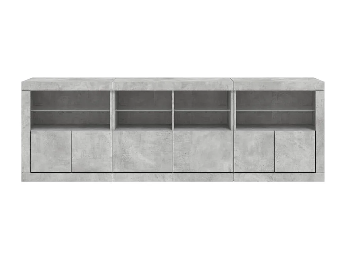 Buffet avec lumières LED gris béton 202x37x67 cm