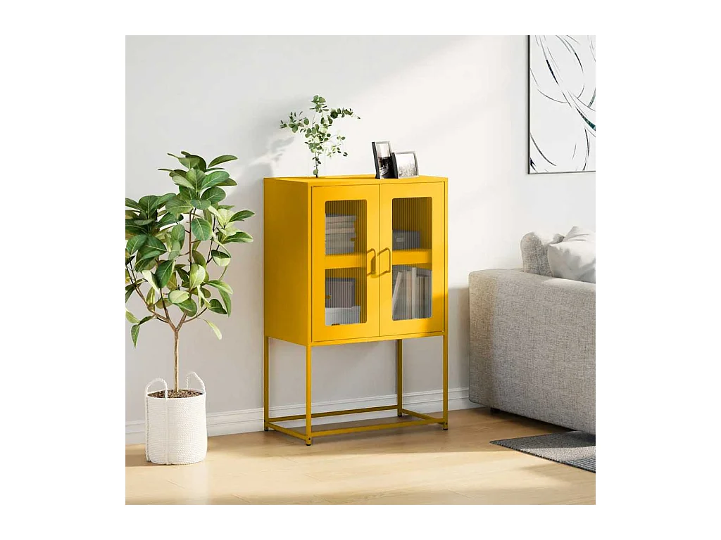 Hoge kast 68x39x107 cm staal mosterdgeel