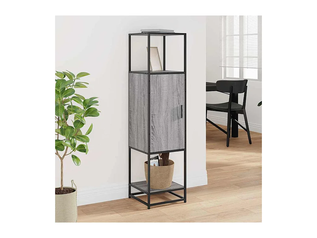 Armário alto 35,5x35x139 cm madeira e metal cinza sonoma