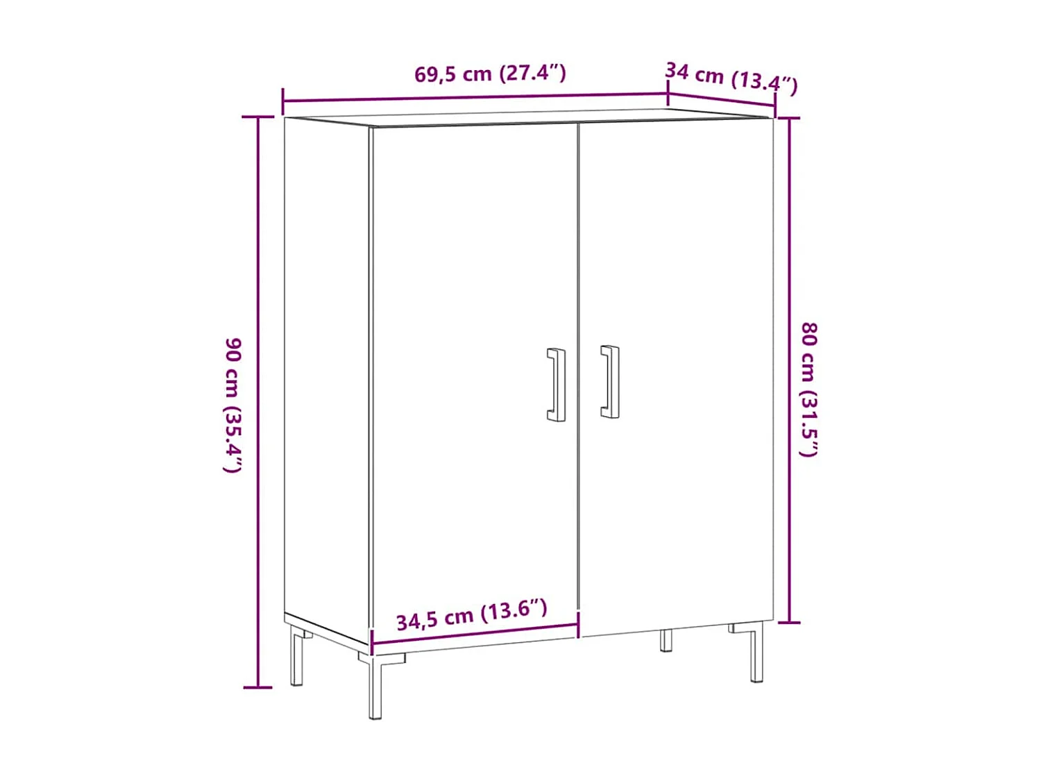Aparador 69,5x34x90 cm derivados de madeira carvalho artisiano