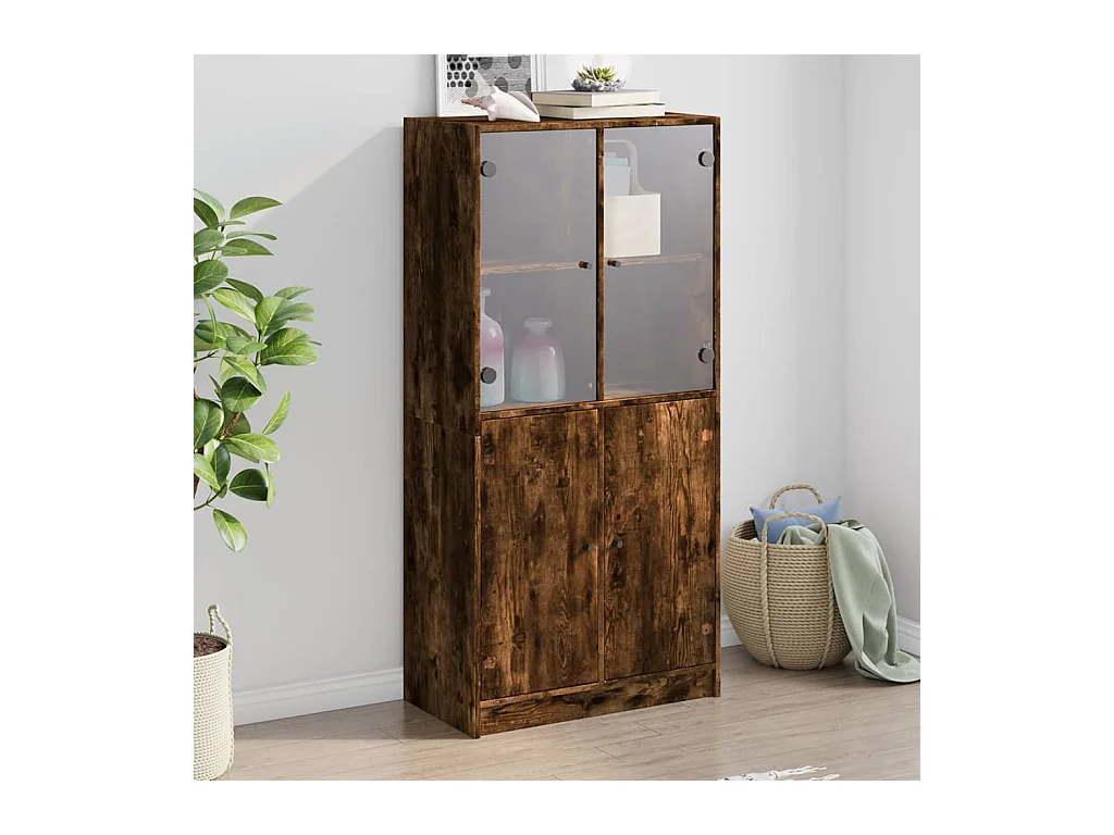 Buffet haut avec portes chêne fumé 68x37x142 cm bois ingénierie