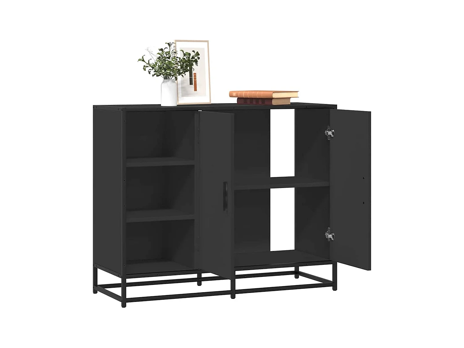 Buffet noir 92x35x76 cm bois d’ingénierie