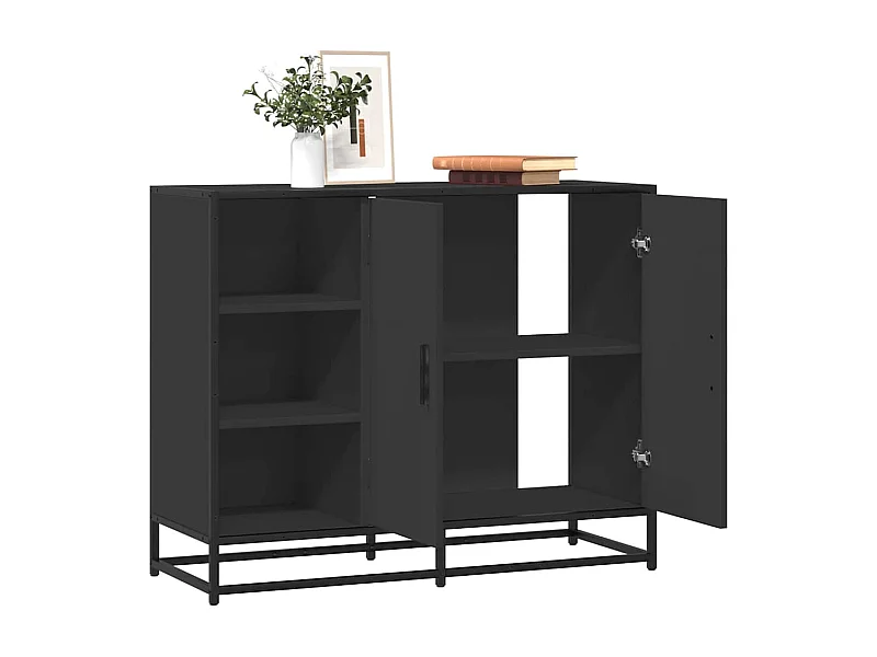 Buffet noir 92x35x76 cm bois d’ingénierie