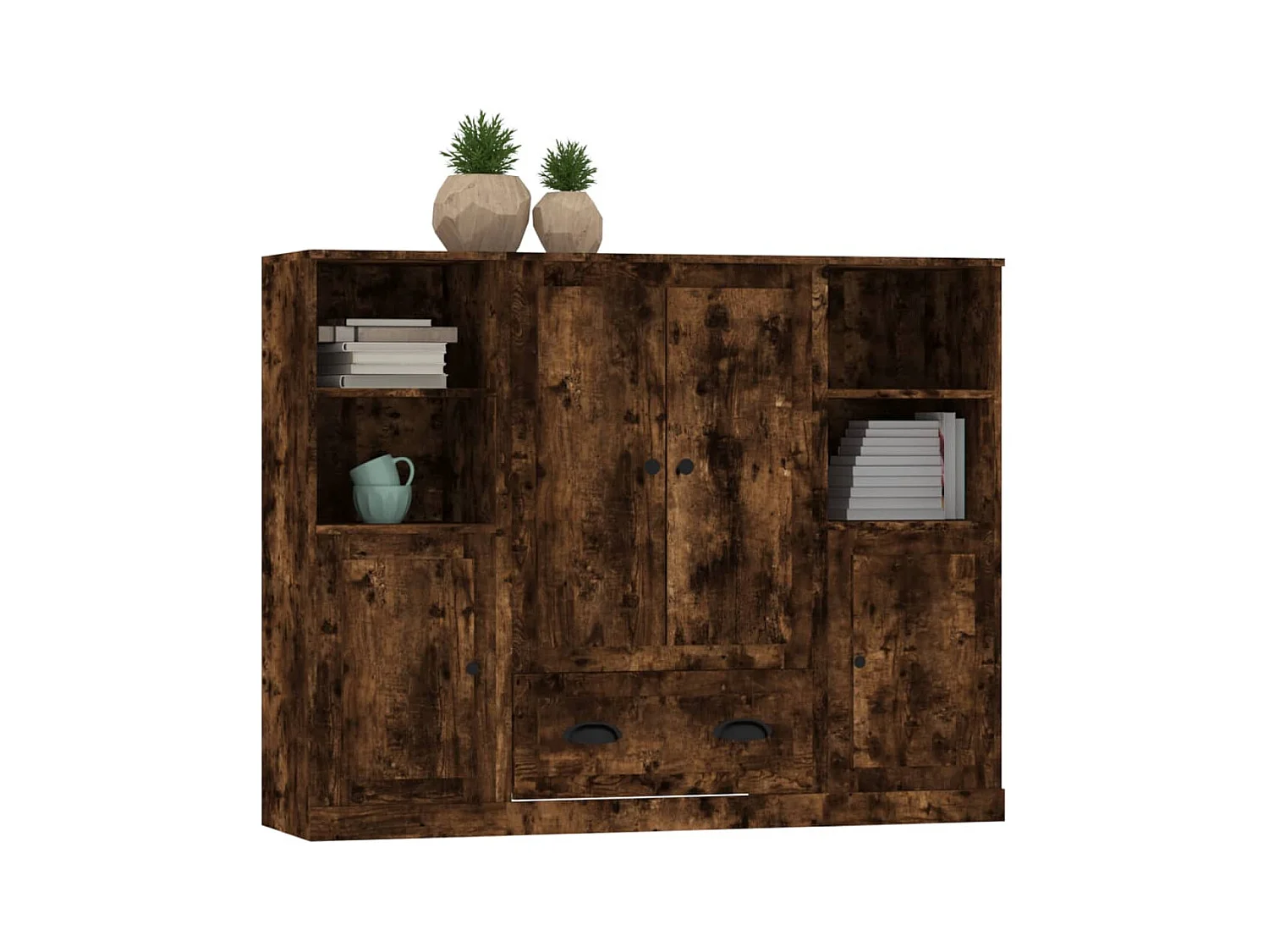 Hoge kasten 3 st bewerkt hout gerookt eikenkleurig