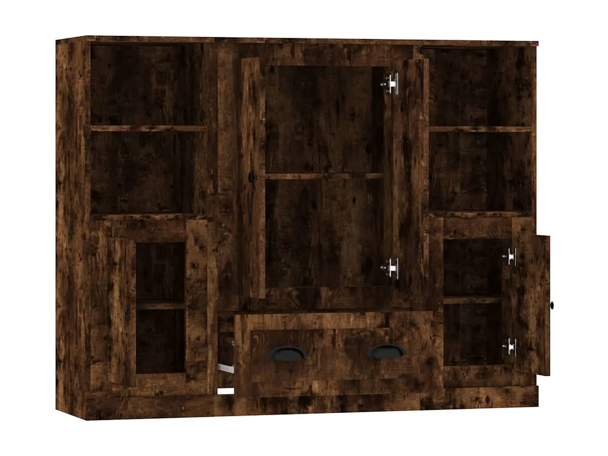 Hoge kasten 3 st bewerkt hout gerookt eikenkleurig