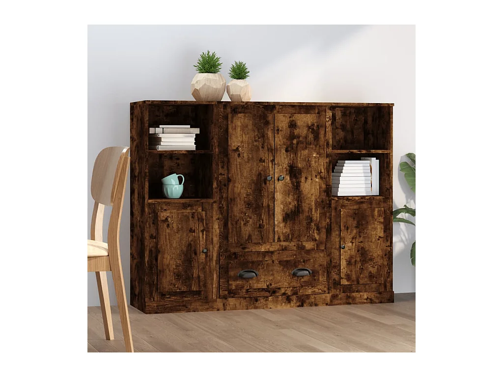 Aparador alto 3 piezas madera contrachapada roble ahumado