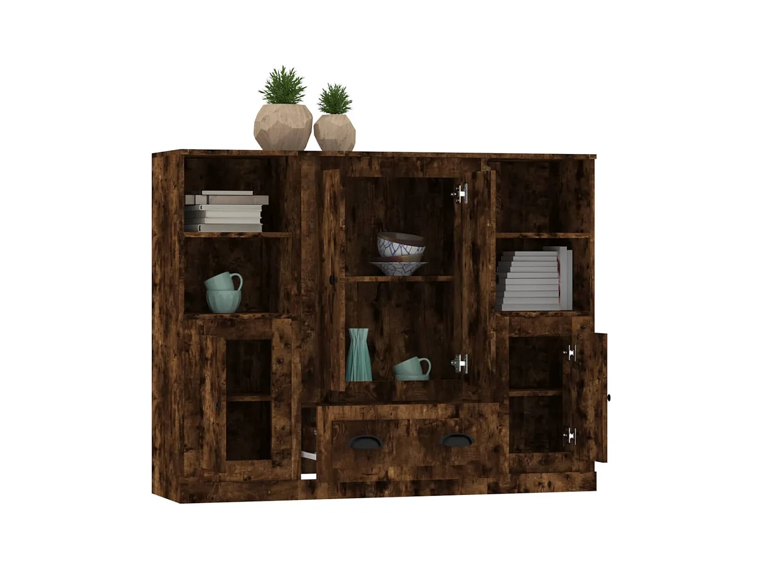 Aparador alto 3 piezas madera contrachapada roble ahumado