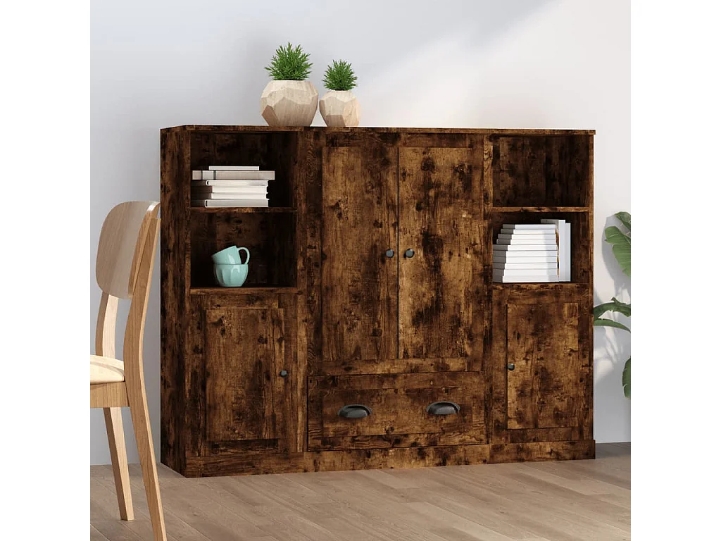 Buffets 3 pièces chêne fumé bois d'ingénierie