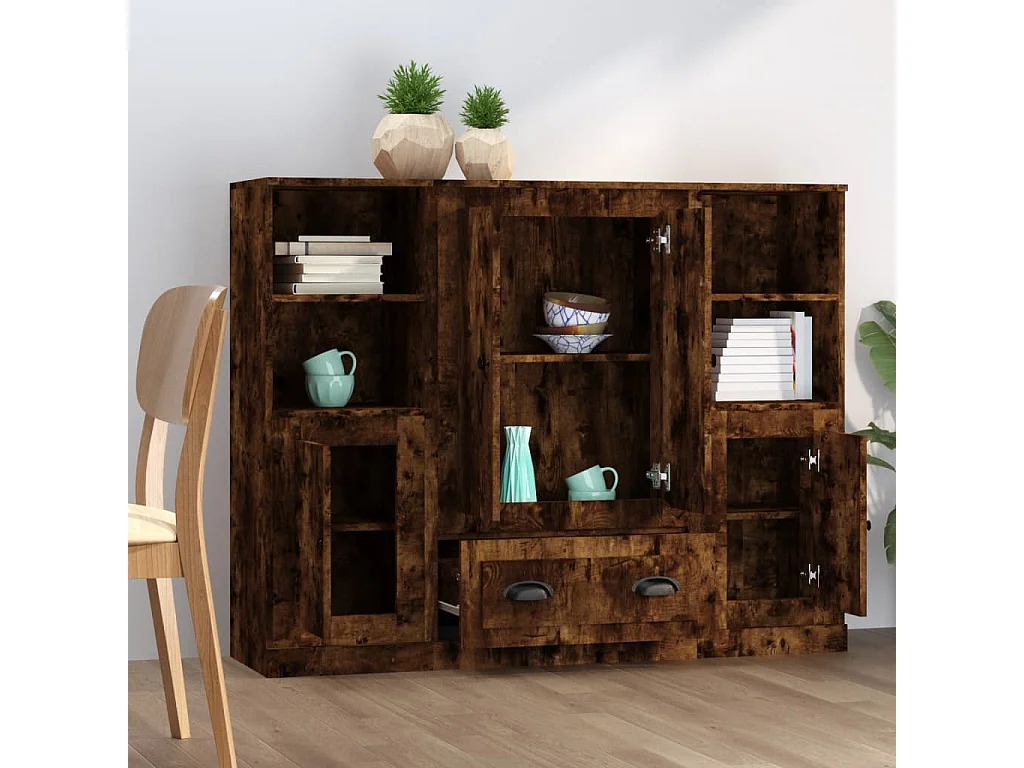 Buffets 3 pièces chêne fumé bois d'ingénierie