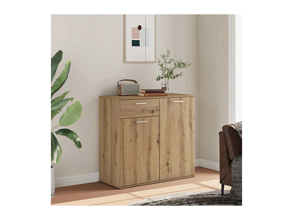 Buffet chêne artisanal 80x36x75 cm bois d'ingénierie