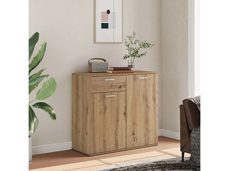 Buffet chêne artisanal 80x36x75 cm bois d'ingénierie