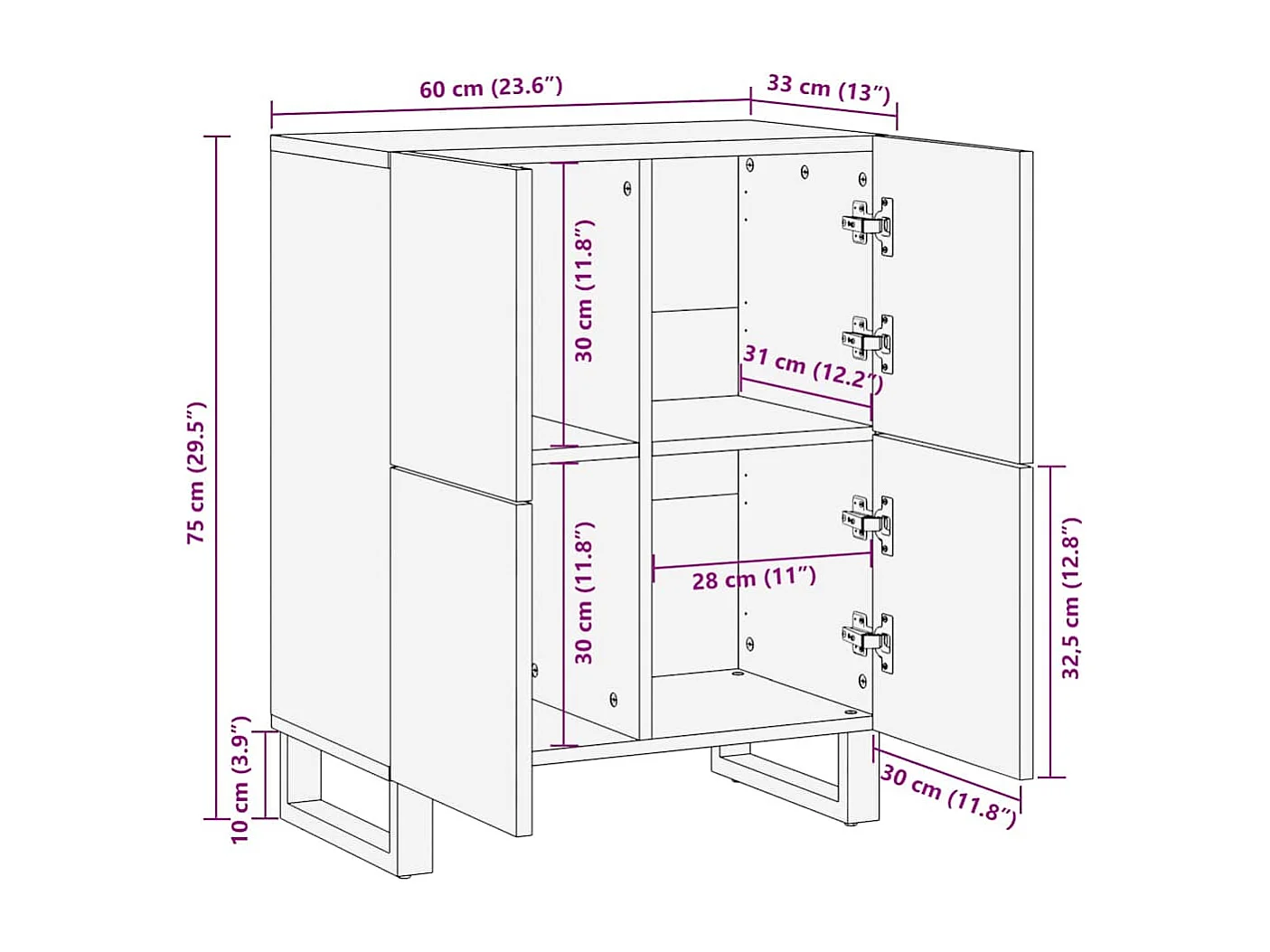 Buffet Marron 60 x 33 x 75 cm bois de manguier massif