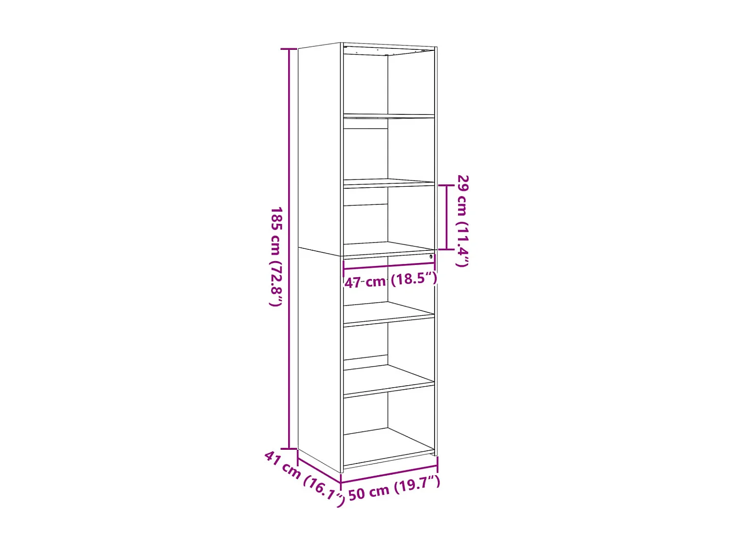 Buffet haut gris béton 50x41x185 cm bois d'ingénierie