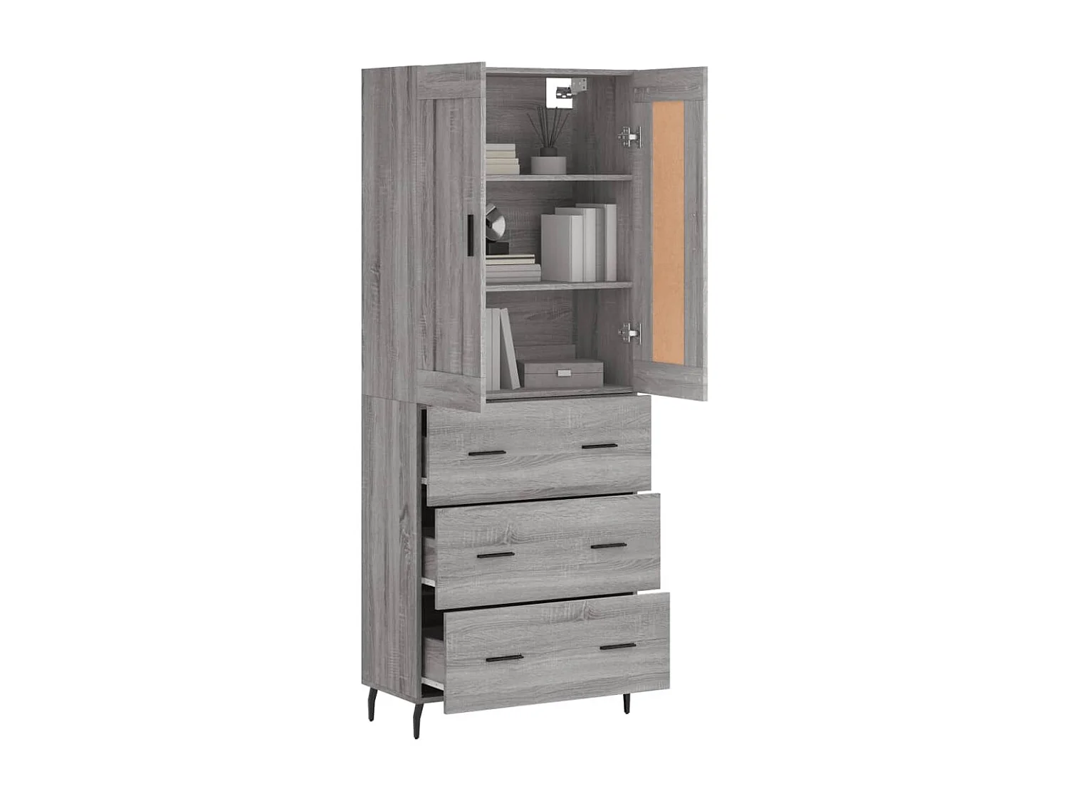 Aparador alto madera contrachapada gris sonoma 69,5x34x180 cm