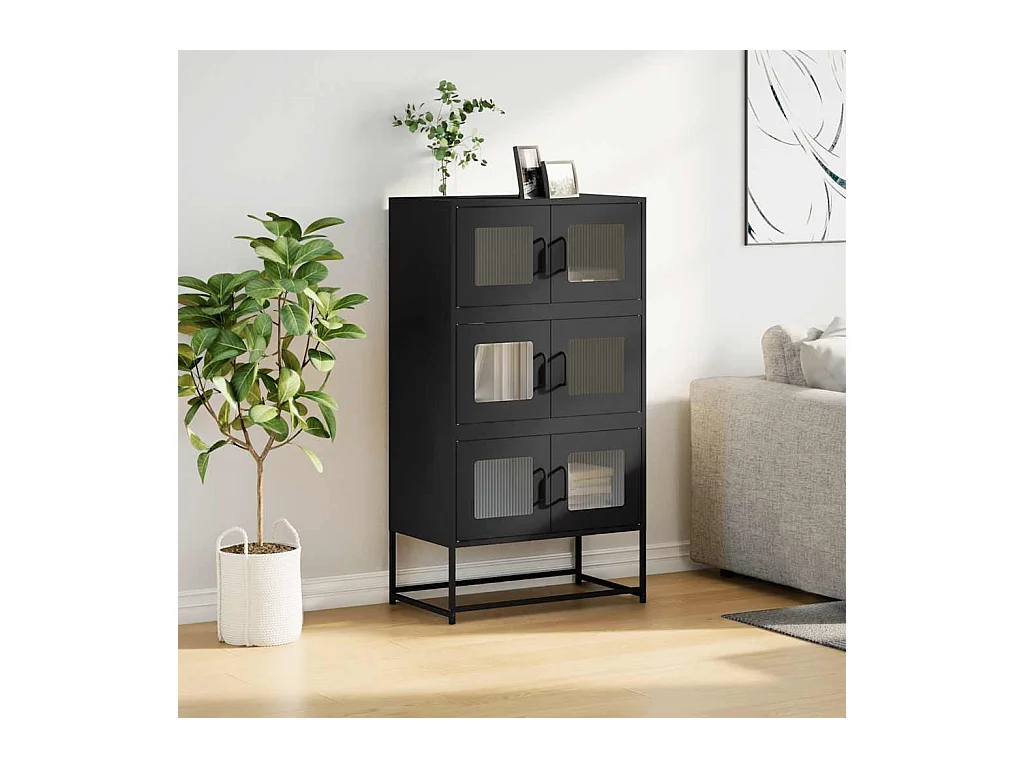 Buffet haut noir 68x39x123 cm acier