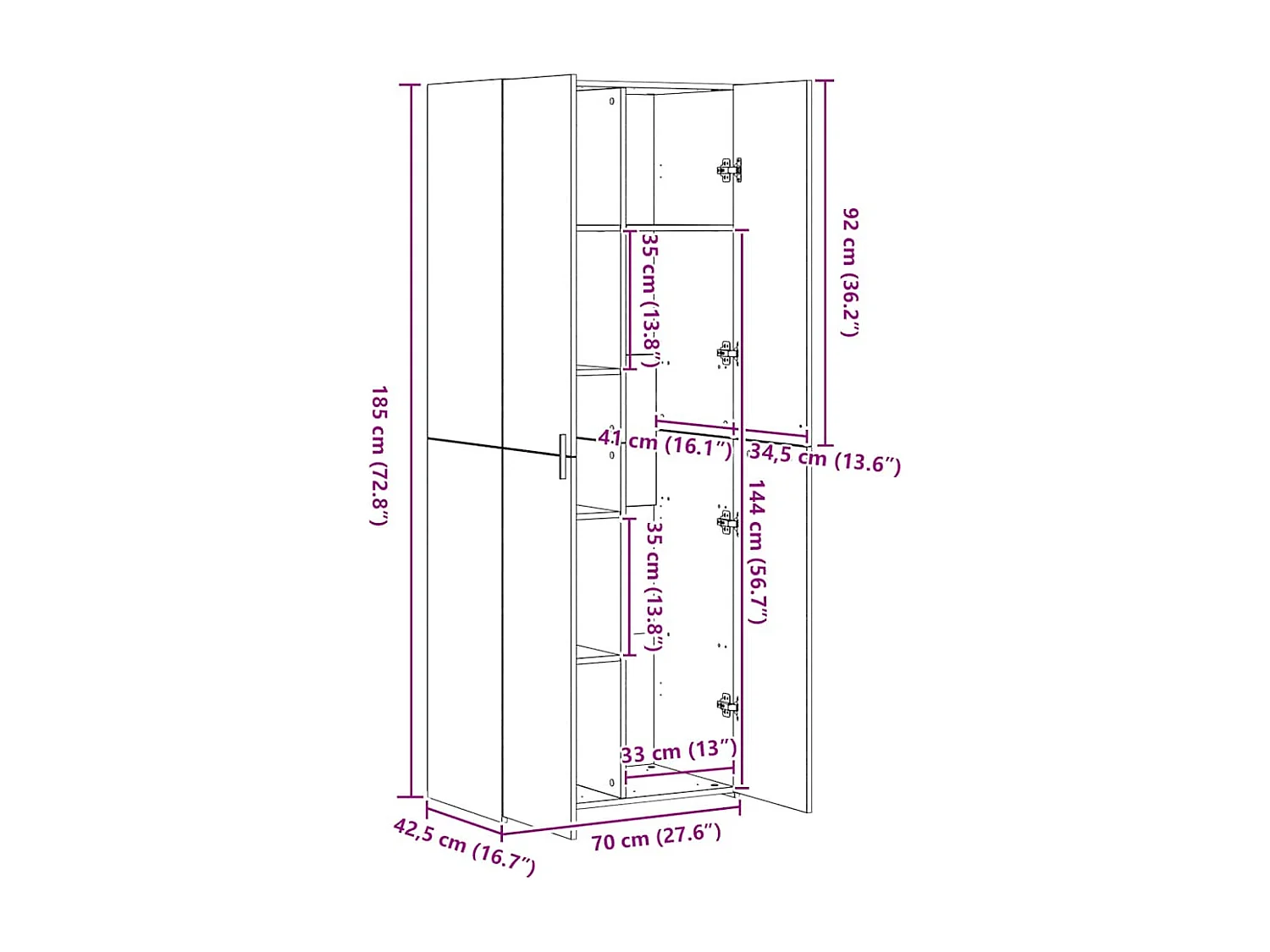 Buffet haut blanc 70x42,5x185 cm bois d'ingénierie