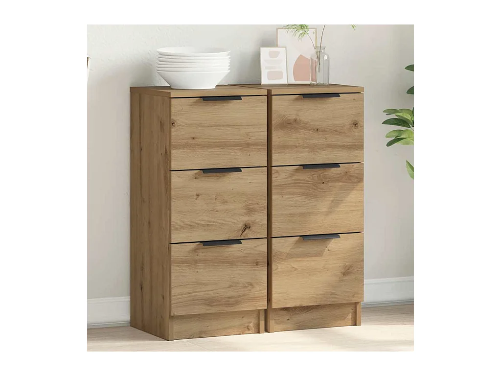 Buffets 2 pièces chêne artisanal 30x30x70 cm bois d'ingénierie