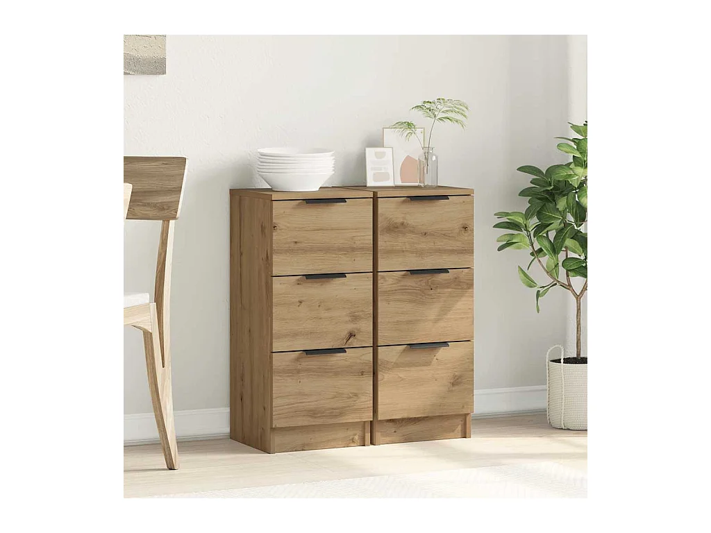 Buffets 2 pièces chêne artisanal 30x30x70 cm bois d'ingénierie