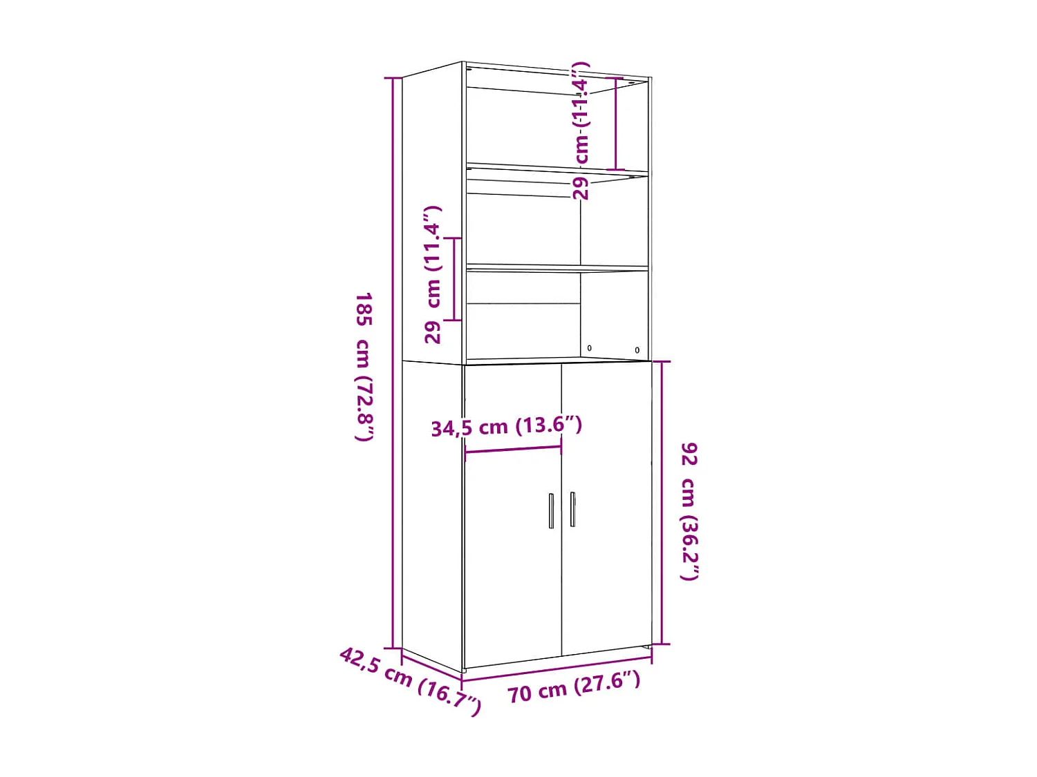 Buffet haut sonoma gris 70x42,5x185 cm bois d'ingénierie